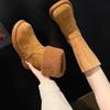 Botas de Cano Médio Conversíveis de Couro Genuíno Estilo Europeu para Mulheres, Botas de Neve Forradas com Lã de Camurça Inverno 2025, Botas de Algodão Quentes