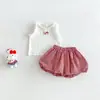 Conjunto de Dos Piezas Dianxi para Bebés Niñas: Chaleco de Dibujos Animados con Volantes y Pantalones Cortos a Cuadros Bud, Nueva Moda de Verano
