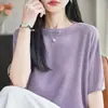 Nuevo Top de Punto Fino con Cuello Redondo y Mangas Cortas, Camiseta Holgada Adelgazante para Mujer, Prenda Básica de Moda, Colección Primavera/Verano 2026