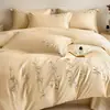 Juego de cuatro piezas de algodón 100% clase A, funda de edredón bordada auténtica, sábana de color liso, juego de ropa de cama de tres piezas para dormitorio