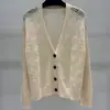 BORBOTIE Ropa de punto para mujer 2026 Producto nuevo Primavera y Otoño BC Hueco Cuello en V Patrón de hojas Cardigan casual holgado