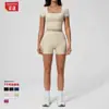 Nuevo Conjunto de Yoga Ajustado de Verano Europeo y Americano, Ropa Deportiva Fitness de Alta Gama Elástica de Cintura Alta de Secado Rápido para Mujer 2036