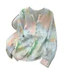 Camisa de Lino de Algodón Estampada de Manga Larga para Mujer 2026 Primavera Otoño Delgada Cuello en V Protección Solar Artística Retro Floral Top