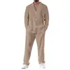 Conjunto Deportivo Casual Suelto Talla Grande para Hombre de Primavera y Otoño con Tela Jacquard de Solapa y Pantalones Largos de Manga Larga Exportación Transfronteriza de Amazon