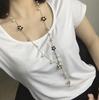 C048 estilo coreano de cinco pétalas pequenas camisola de flor cadeia de pérola longa borla de cinco folhas colar de flores acessórios de moda para as mulheres