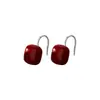 Pendientes Cuadrados Rojos Retro Geométricos Simples Vintage de Plata de Ley S925, Pendientes de Lujo Ligero Estilo Chino Suave de Nicho Venta al por Mayor