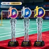 Trofeos de cristal hechos a medida para competiciones de bádminton, premios y recuerdos personalizados para campeones de eventos deportivos individuales y de dobles