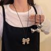 Blogger con Collar de Plata ~ ins Cadena de Suéter Cadena de Suéter Accesorios de Cadena de Amor con Lazo Estilo Coreano Frío