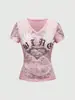 Camiseta de Manga Corta Estilo Hot Girl Retro Americano Y2K con Estampado de Alas de Pedrería Corte Ajustado Top Ropa para Mujer Venta al por Mayor