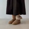 Edición Lancui~Botas de nieve gruesas, a la moda y versátiles para mujer, gamuza retro con hebilla, uso bidireccional, cálidas botas de algodón con forro grueso de felpa