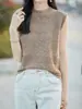 Roupas Femininas 2026 Verão Nova Camiseta de Manga Curta com Textura Jacquard, Macia e Amiga da Pele, Seca e Respirável, Top de Tricô com Decote Redondo Vazado