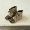 Botines de moda estilo coreano con cordones para mujer, nuevo modelo 2026, planos, punta redonda, con cordones, a media pantorrilla, botas de moda