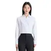 Camisa Profissional Formal de Manga Longa Azul com Decote em V de Fibra de Bambu para Entrevista de Emprego, Trabalho, Ambiente de Trabalho, Uniforme de Trabalho, Slim Fit, Primavera e Outono, para Mulheres