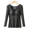 Outono e Inverno Camiseta Térmica Feminina de Manga Longa com Bojo e Armazenamento de Calor, Top Modelador com Renda, Colete Quente