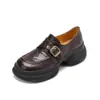 Hebilla de Cinturón Pequeña de 6 cm Punta Redonda Cómodos Zapatos Pequeños de Cuero de Suela Gruesa Estilo Retro Diarios de Boca Profunda Versátiles Zapatos Casuales