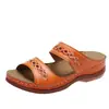 2026 Verano Exportación Estilo Étnico Moda Pantuflas Transfronterizas Huecas Tejidas Versátiles Casuales Elegantes Pantuflas de Punta Abierta