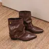 Hebilla de cinturón de cuero retro post-apocalíptica, botas de pierna de pantalón de cuero suave para mujer 2026, nuevas, punta fina, temperamento, botines, botas de montar a media pantorrilla, modernas