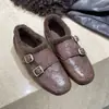Sapatos de Couro Brogue Esculpido para Mulheres 2025 Novo Estilo Mocassins de Commuter com Forro de Lã