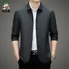 Jaqueta Masculina de Meia-Idade Casaco Top Casual de Negócios Primavera e Outono Jaqueta Masculina Casaco Lapela Botão Escondido Curto Vestido de Pai