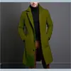 Novo Casaco de Lã Masculino para Comércio Exterior, Estilo Coreano, Cor Sólida, Casual, Comprimento Médio, Gabardine de Botão Único