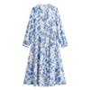 Moda Casual Holgado Adelgazante Rayón Estampado Cinturón Manga Abullonada Bohemio Vestido de Manga Larga 2025 Nuevo Estilo