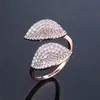 Bestseller transfronteiriço: Anel marquise de diamante multicolorido de luxo leve com folhas duplas, estilo europeu e americano, anel aberto ajustável exagerado