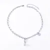 Collar de Cadena Gruesa de Acero Inoxidable Japonés y Coreano Transfronterizo con Colgante Oval de Perla con Diamante, Cadena Versátil de Clavícula de Lujo Ligero que No se Desvanece