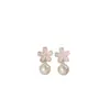 Brincos de Pérola Rosa Flor de Cerejeira Fresca e Doce, Brincos de Design de Nicho de Alto Valor, Luxo Leve, Acessórios de Orelha Modernos e Versáteis