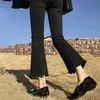 Jeans Preto de Cintura Alta Micro Flare Feminino 2024 Novo Outono Fino Nove Pontos Pequeno Versátil Emagrecedor