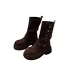 Botas Curtas Emagrecedoras e Versáteis, Botas Estilo Martin Britânico Retrô para Mulheres, Novas Botas de Camurça com Salto Grosso e Solado Grosso Outono/Inverno 2026