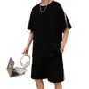 Traje Deportivo Casual de Waffle para Hombre Verano 2023 Moda Pareja Camiseta de Manga Corta con Tres Rayas Pantalones Cortos de Manga Corta