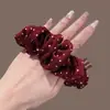 Scrunchie Vintage de Bolinhas e Xadrez Plissado para Mulheres, Elástico de Cabelo para Outono e Inverno, Elegante Corda para Coque de Ano Novo