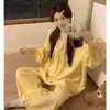 Pijama de Manga Larga a Cuadros para Mujer, Celebridad de Internet para Transmisión en Vivo, Estilo Nuevo, Algodón Nube, Solapa Grande, Ribete de Encaje, Conjunto de Ropa para el Hogar de Primavera y Otoño