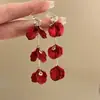 Pendientes de Borla Rojos con Pétalos, Estilo Francés, Frescos, Populares de Verano, Retro, con Sentido del Diseño, Elegantes y Versátiles