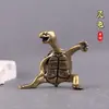 Tortuga espiritual de latón puro, tortuga de cuello largo luchando, objeto antiguo sólido vintage, adorno artesanal decorativo de escritorio