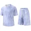 Suministro Especial Transfronterizo Nuevo Estilo Europeo y Americano Conjunto para Hombre Tie-Dye Festivo Talla Europea Holgado Seda Helada Manga Corta Pantalones de Cinco Puntos Conjunto de Dos Piezas