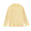 Suéter Feminino Estilo Coreano Cor Sólida com Acabamento de Babados Outono/Inverno 2026 Nova Chegada Moda Infantil Malha Grossa para Menina