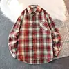 Camisa de Manga Longa Xadrez Primavera 2025 Jovem, Tamanho Grande Masculino, Marca Tendência, Gola Retrô, Corte Solto, Blusa, Peça de Cima, Roupa de Exterior