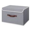 Caja de Almacenamiento con Tapa Asa de Cuero PU Tablero de Plástico PP Plegable Tela de Algodón Lino Almacenamiento para Armario