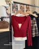 6808# otoño e invierno costura falso dos piezas abrigo manga larga delgado delgado hombro camiseta diseño sentido nicho mujer