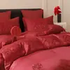 Juego de Cama de Cuatro Piezas Doble Felicidad China para Recién Casados Sábana Roja Funda Nórdica Algodón Colcha Feliz Ropa de Cama de Boda