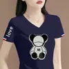 Camiseta de manga corta para mujer con sobrestock de comercio exterior transfronterizo, ropa holgada de talla grande para mujer, top de manga corta, camiseta básica con cuello en V