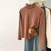 Nueva Camiseta Cálida de Manga Larga para Mujer, Temporada de Otoño e Invierno, Hecha de Terciopelo Alemán con Forro Cepillado, Capa Base Ajustada, Cuello Alto Apilado, Top Cálido