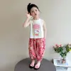 Conjunto de Verano para Niñas con Dibujos Animados y Pedrería sin Mangas Verano 2026 Nuevo Elegante Informal Conjunto de Verano Pantalones Anti-Mosquitos Conjunto de Dos Piezas