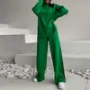 Conjunto Tricot Casual Europeu e Americano Transfronteiriço Tamanho Grande Calça Wide-Leg Suéter de Gola Alta Novo Outono e Inverno 2025 Conjunto de Duas Peças Feminino Tendência