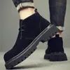 Botas de couro de cano alto masculinas 2024 outono novo retrô sola grossa com pelo interno botas martin couro genuíno botas curtas de cano médio