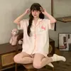 Pijama Dulce de Algodón Puro para Niñas, Suministro para Tienda de Ropa Infantil, Conjunto de Verano Holgado para Estar en Casa de Manga Corta, Disponible en Tiendas Físicas