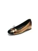Sapatos Mary Jane Femininos Estilo Francês Color-Blocking Laço Bico Redondo Baixos Slip-On Aumentadores de Altura