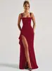 Vestido de Noche Largo Transfronterizo Europeo y Americano para Mujer Moda Verano 2025 Sexy sin Tirantes Espalda Descubierta con Abertura Alta