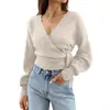 Deseo Moda Femenina Primavera y Otoño de Amazon Estilo Europeo y Americano Chica Popular Top Versátil de Cuello V Ajustado Cárdigan de Punto de Manga Larga de Moda